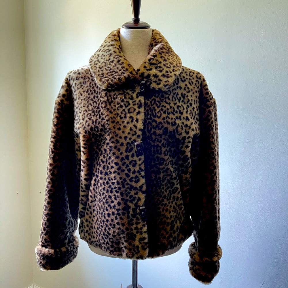 WOMENS vintage faux fur leopard print jacket